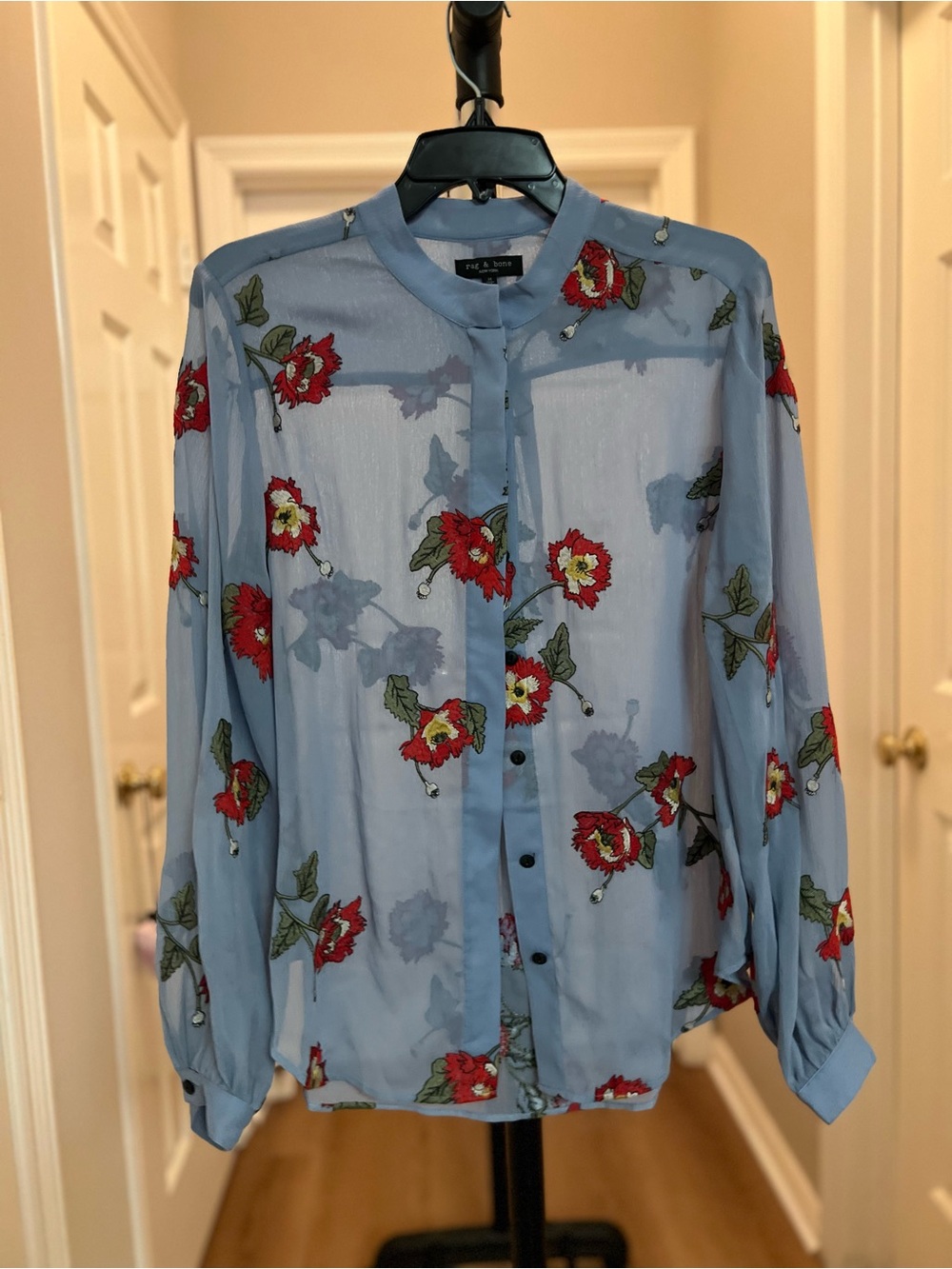 rag & bone Pale Blue Sheer Floral Button-Front Blouse